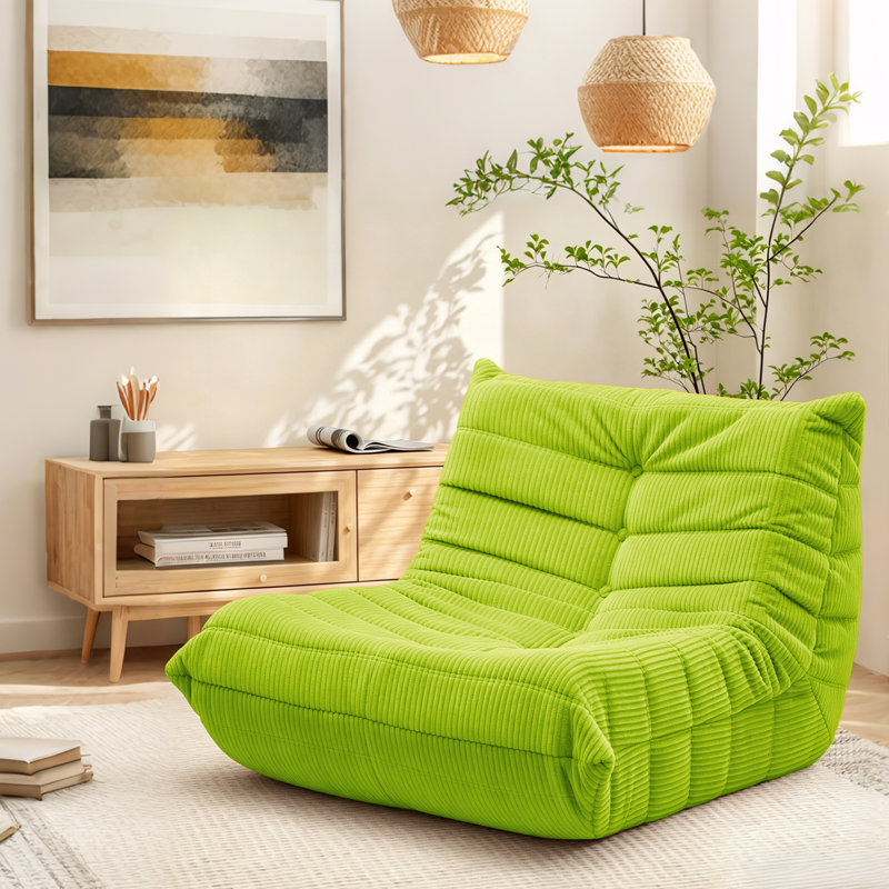 Armless Lazy Sofa Bean Bag Floor Chair - Soft Dutch Velvet Upholstery - Fun Design for Living Room, Green Corduroy