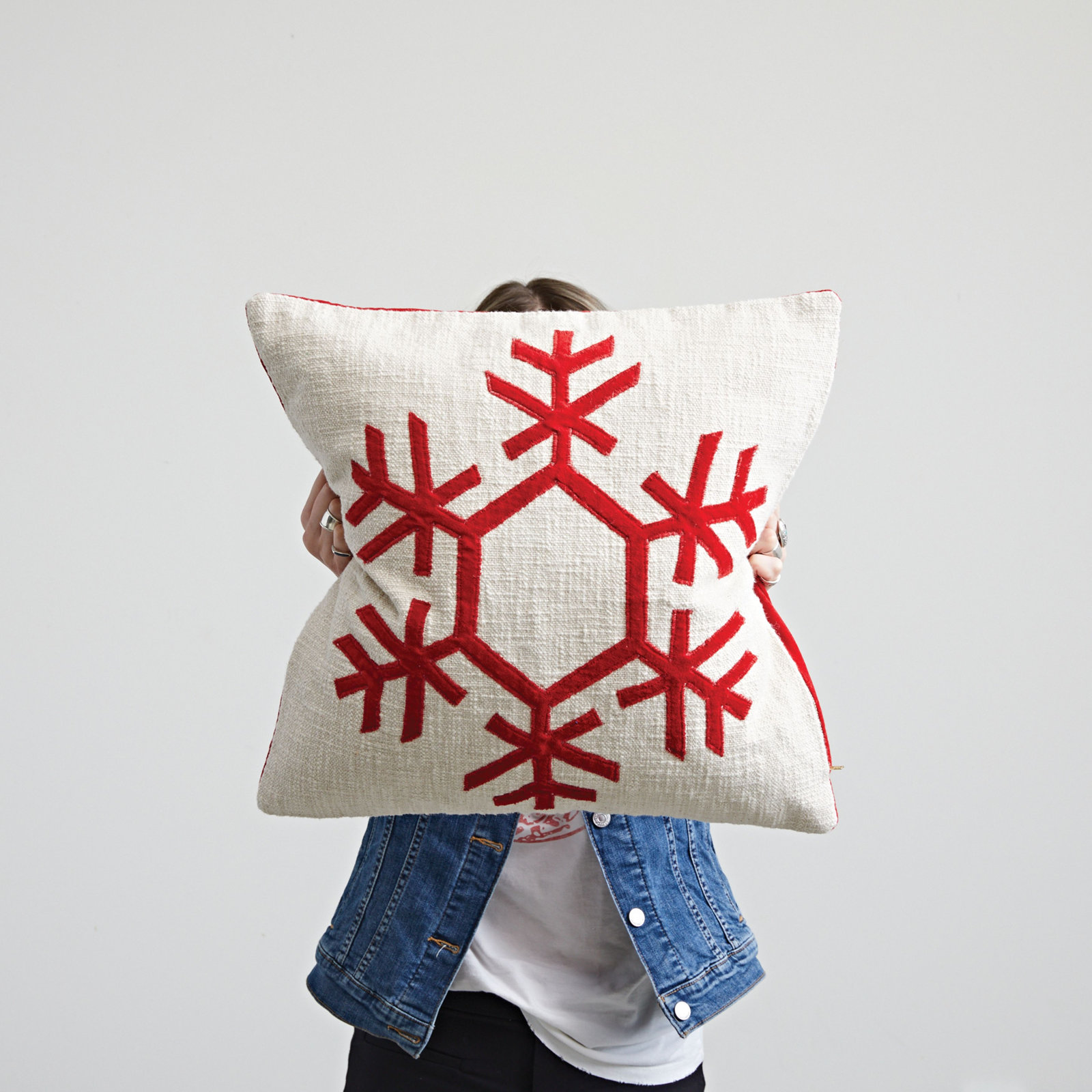 Barton 18" x 18" Embroidered Snowflake Throw Pillow
