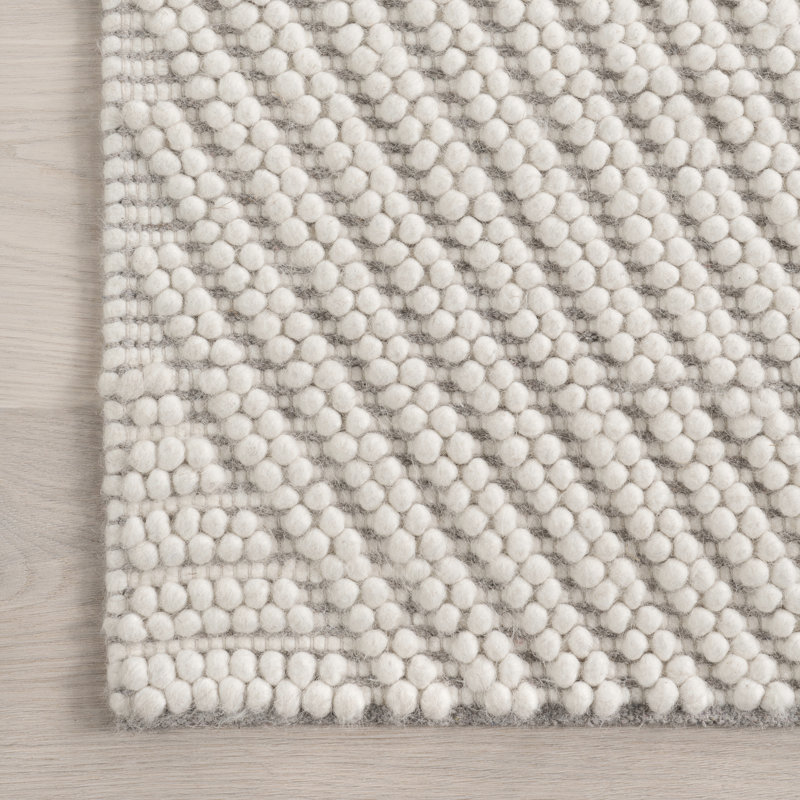 Ivory Geometric Flat Woven Wool Rug, 4' x 6'
