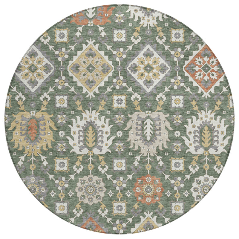 Machine Washable Indoor/Outdoor Husby ACN2200 Bohemian Rug, Round 8'