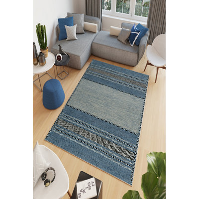 Eco-Friendly Area Rug, 100% Polyester, 47.2 x 70.9 inches | Antibacterial, Non-Slip PVC Dot Underside, 650 g/m², 0.2-inch Pile Height | Machine Washable, Digital Print, Blue Color | Perfect for Living Room & Bedroom Decor