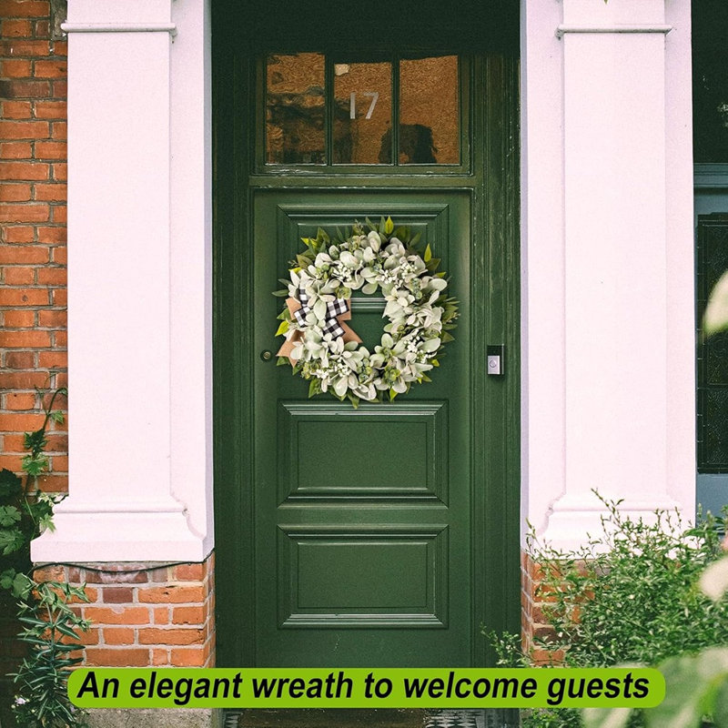 Couronne d'agneau et d'eucalyptus faite à la main pour porte d'entrée - décoration de maison de campagne verte toute l'année