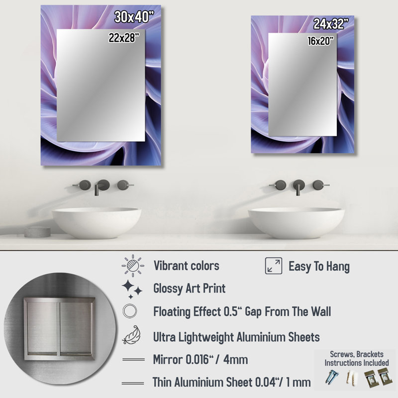 Lavande Sea Sheel Infinity Sprial - miroir décoratif Nautilus, miroir mural mauve, impression d'art en métal, 32 po x 24 po