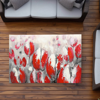 Abstract Red Tulips - Red Bedroom Outdoor Area Rug for Home Decor