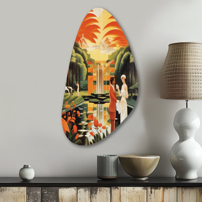 Art déco, Dame en blanc, aventure cosmopolite - mode femme, art mural asymétrique en métal
