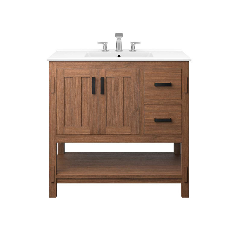Ashlyn 36" Walnut White Wood Bathroom Vanity with Ceramic Top