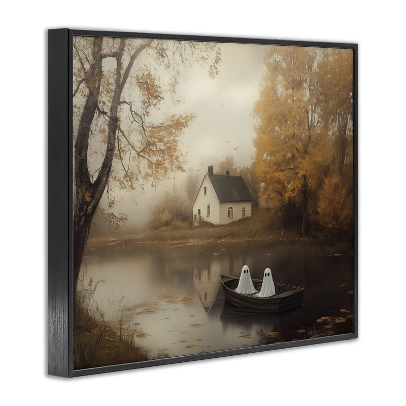 Fall Ghosts Boat Ride Framed Giclee, design by Arlington Prints, 11" H x 14" W, Midnight Black Framed Giclee