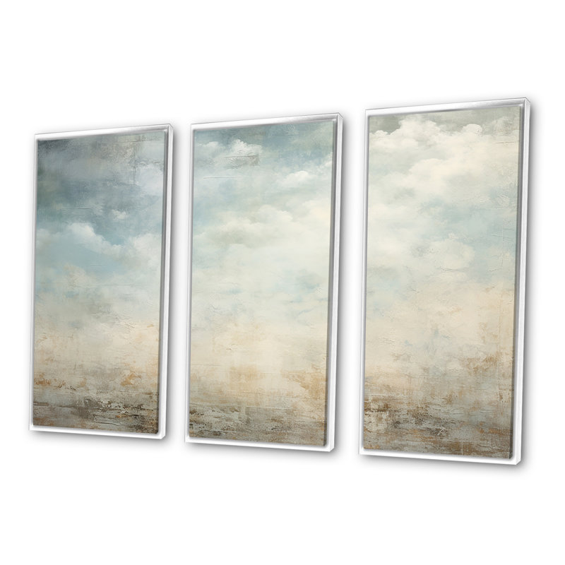 Elegant Sky Whispers VI - Ensemble de décoration murale ciel, Cadre flottant blanc, H 32 po x l 48 po x P 1 po