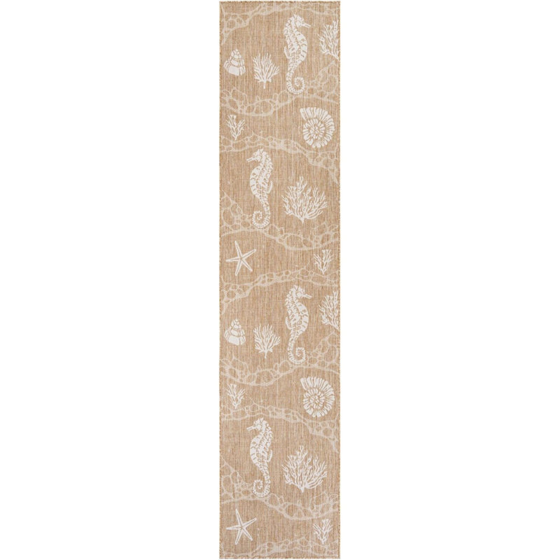 Tapis contemporain Aycan couleur taupe, Tapis de couloir 2 pi 7 po x 12 pi