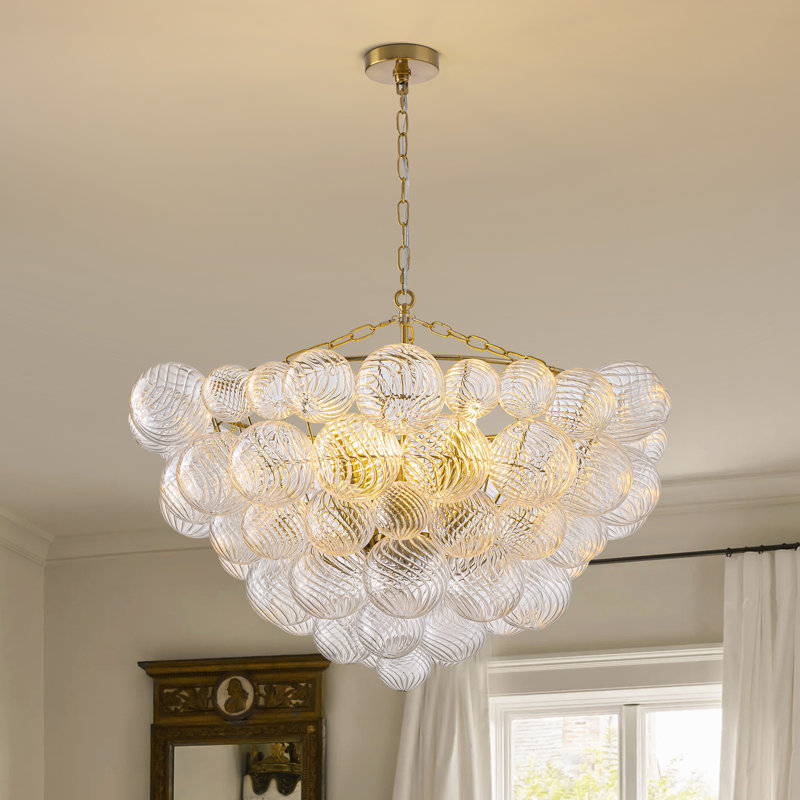 Lustre moderne en verre texturé à 8 lumières à intensité variable de 32 po