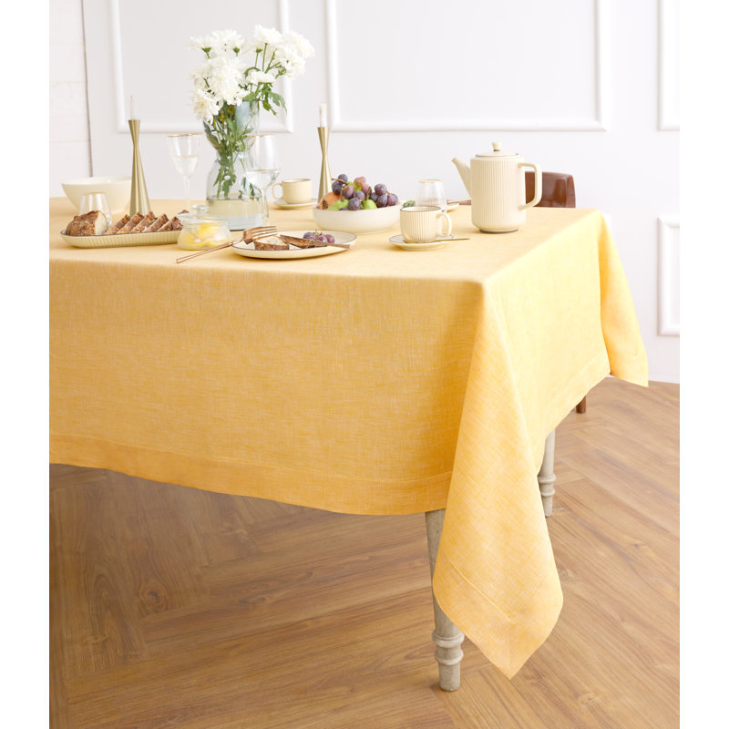100% Pure Linen Tablecloth - Athena, 90" x 60", Chambray Mustard