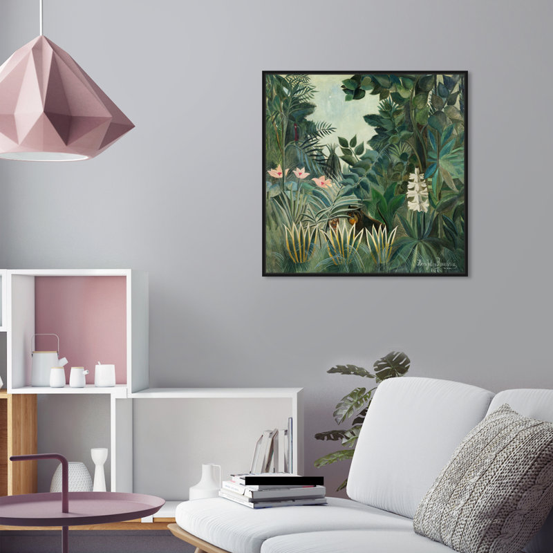 La jungle équatoriale par Rousseau - Peinture sur toile, H 24 po x l 24 po, Cadre noir
