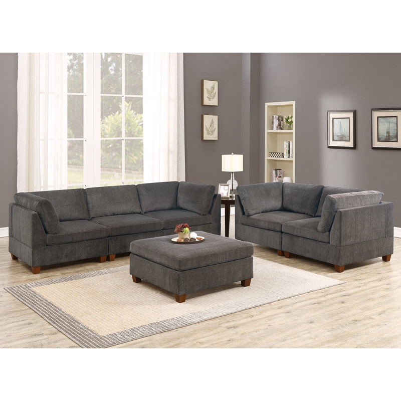 Square chenille ottoman, Gris