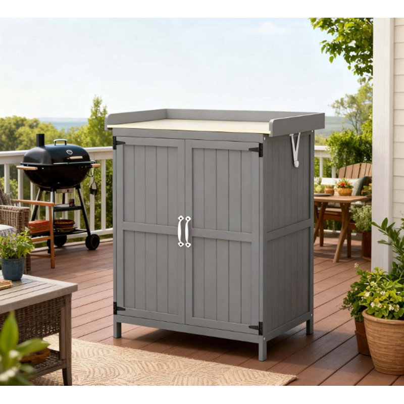 Wooden Potting Bench With 2 Doors, Gray