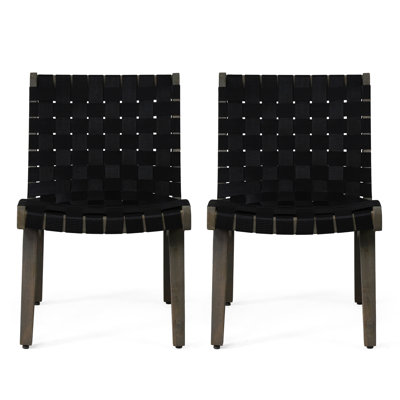 Ensemble de chaises longues d'extérieur 2 pièces - modèle minimaliste avec bois et corde détaillée, métal noir et bois, chaises 27,93 x P 20,35 x H 30,46 po, sièges modernes P 20,35 l 30,46 po