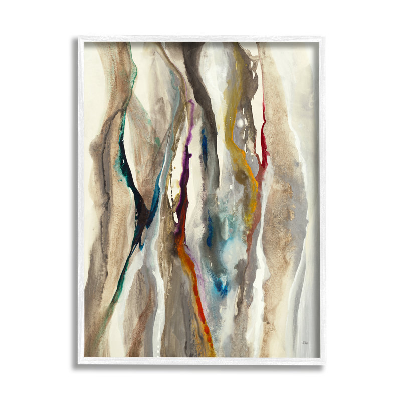 «Murky Flowing Lines» - impression, H 14 po x l 11 po, Giclée encadrée blanc bord de mer