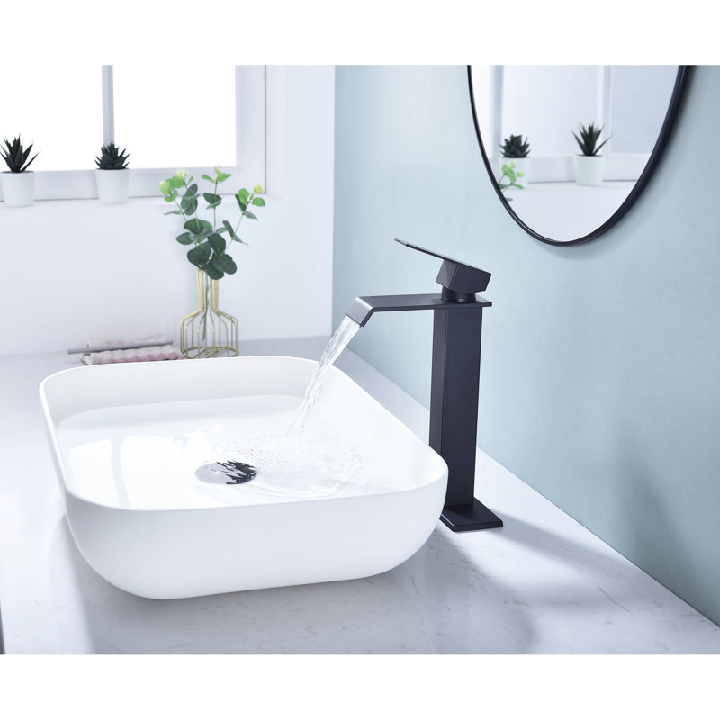 Bathroom Faucet With Waterfall Spout, Single Handle, Matte Black Stainless Steel, & Approved, , 1.2 Gpm Aerator, Pop Up Drain Assembly Tap ,