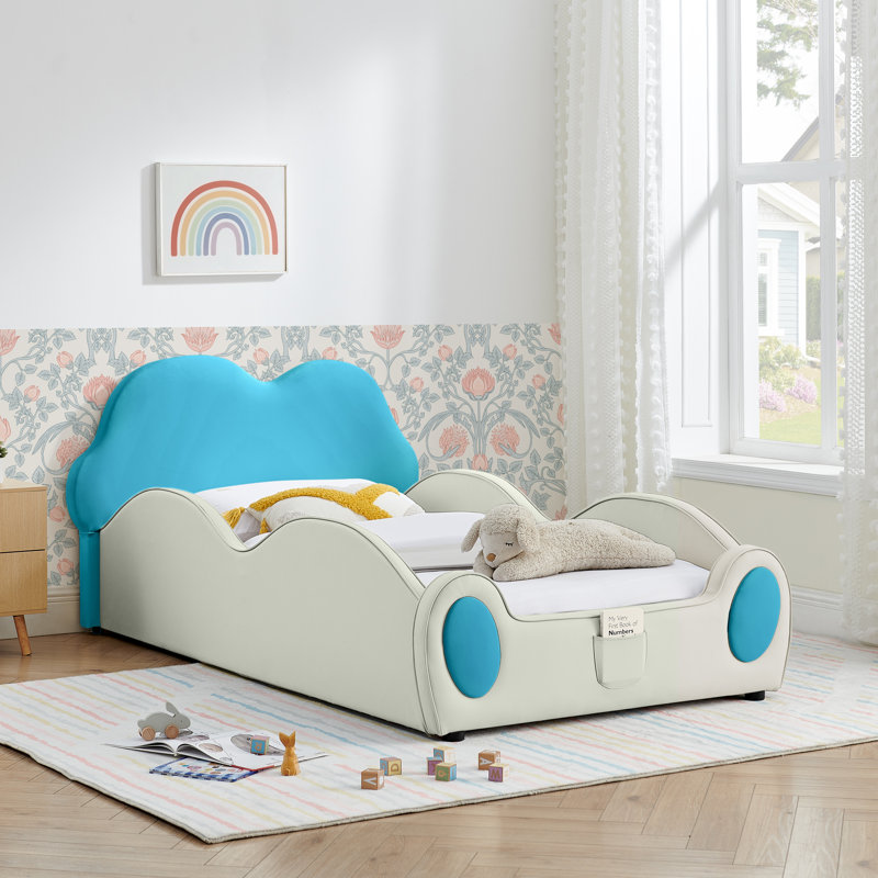 Lit pour enfant en cuir de polyuréthane avec garde-corps et poche de rangement Luna Cloud