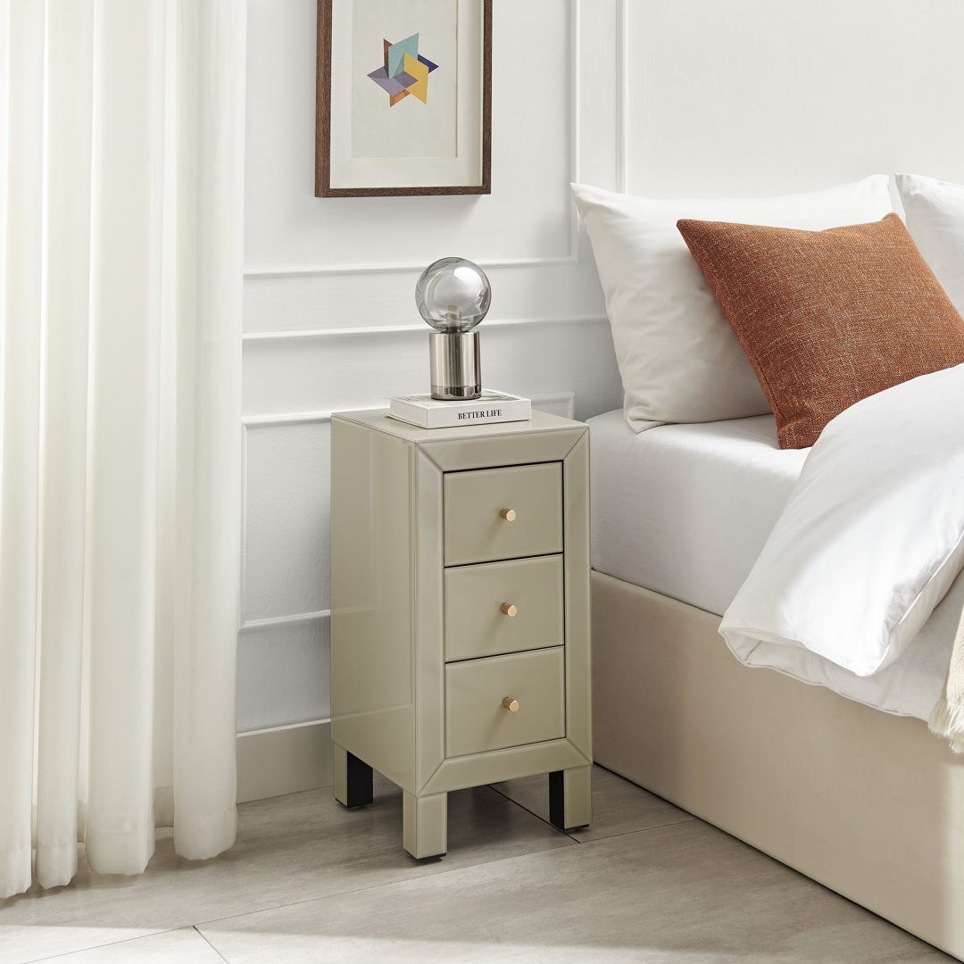 Nekizia Small Slimline 3 Drawer Mirrored Bedside Cabinet - Luxury Modern Bedside Table Nightstand