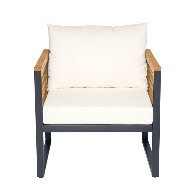 Chaise de patio en bois d'acacia et métal avec coussins