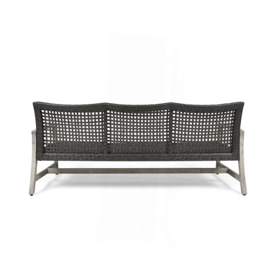 Outdoor Acacia Wood Wicker 3 Seater Sofa, Patio Furniture Conversation Set For Backyard