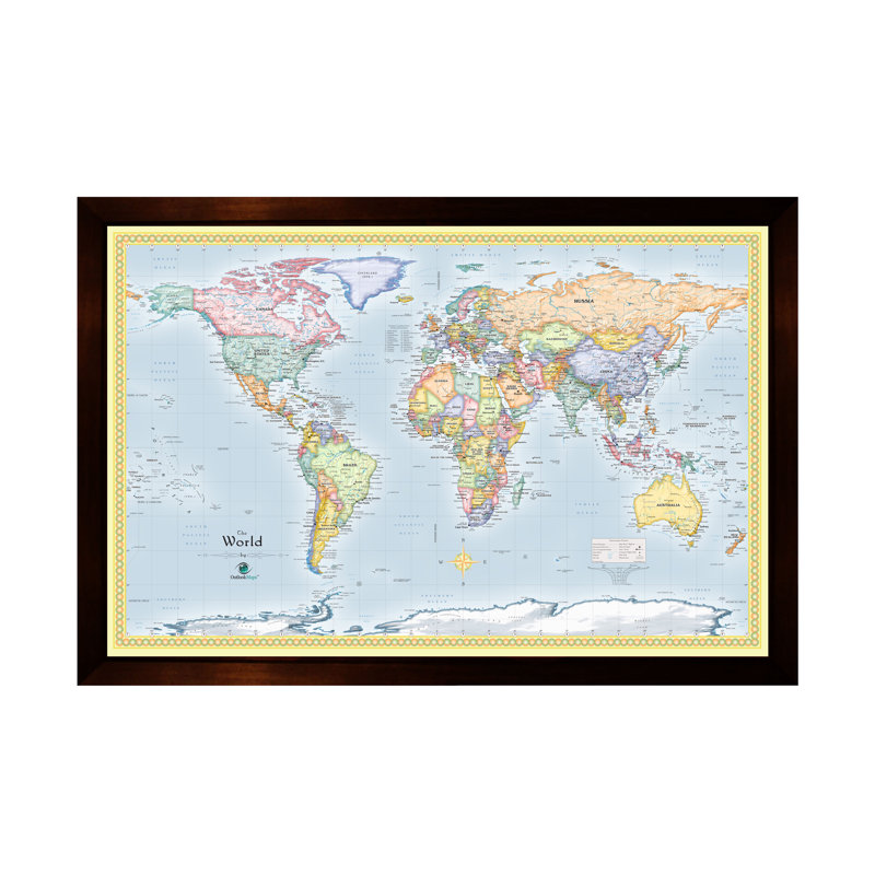 Carte du monde magnétique encadrée, Bleu, H 34 po x l 48 po x P 1 po