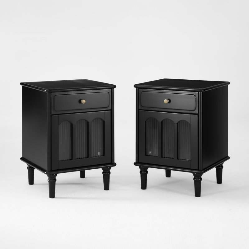 Ensemble de table de chevet 23 po H, Ensemble de 2, Bois d'hévéa et peinture noire