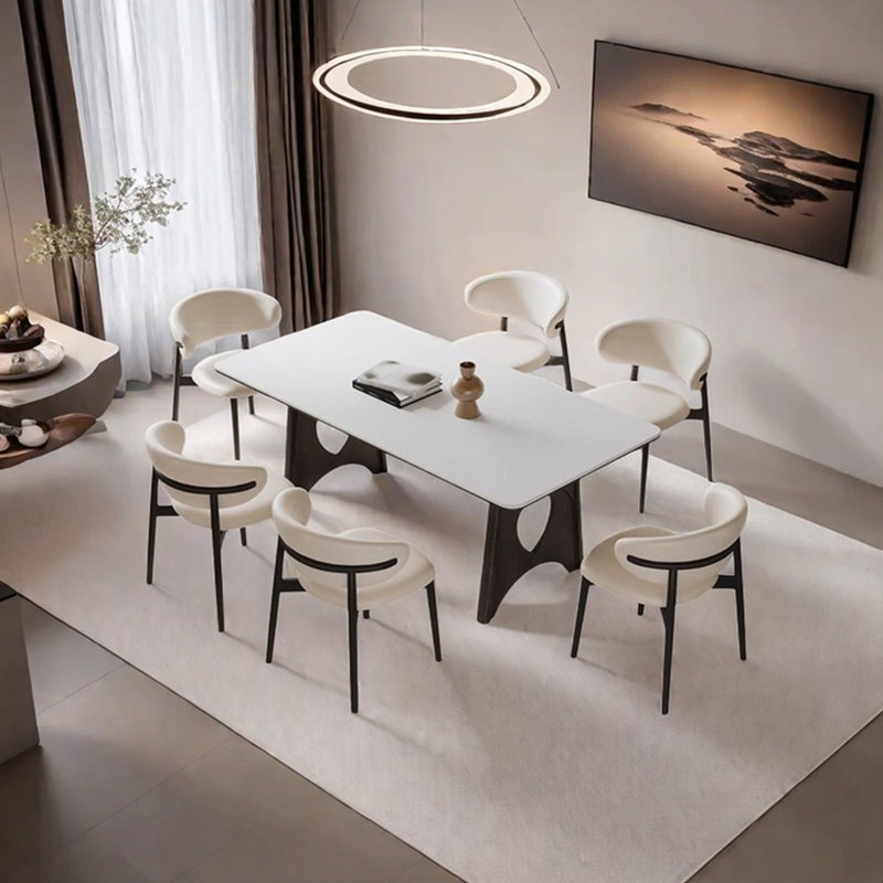 White sintered stone solid wood dining table, 29.53"H x 62.99"L x 31.5"W