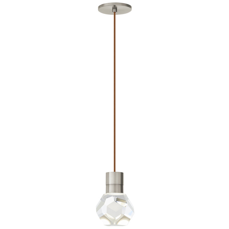 Kira 1 - Light LED Pendant, Satin Nickel/Brown