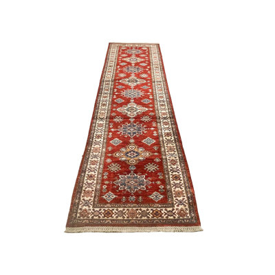 3x10 Red and Ivory Kazak Tribal Runner