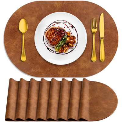 Napperons, ensemble de 8 napperons ovales résistants à la chaleur et lavables de 12 po x 17 po, napperons imperméables, napperons lavables pour la cuisine, la salle à manger, brun curcuma