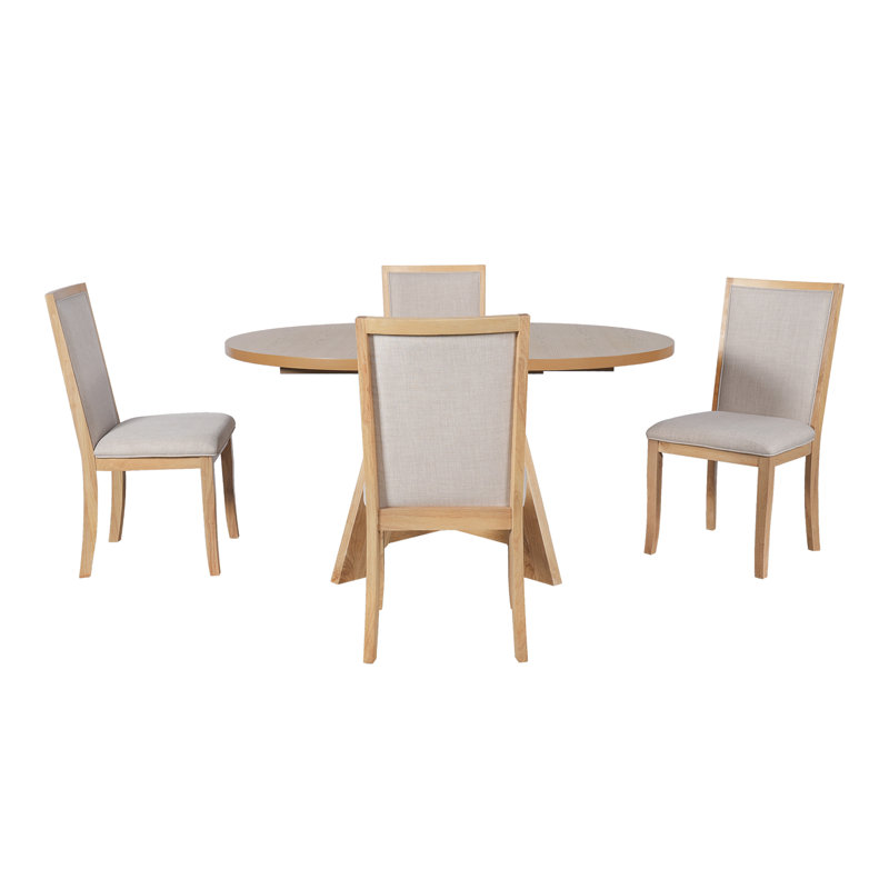 Ensemble de table de salle à manger extensible ronde pour 4 personnes TopMAX, ensemble de table de cuisine avec rallonge amovible de 18 pouces et 4 chaises de salle à manger rembourrées pour petits espaces, 5 pièces