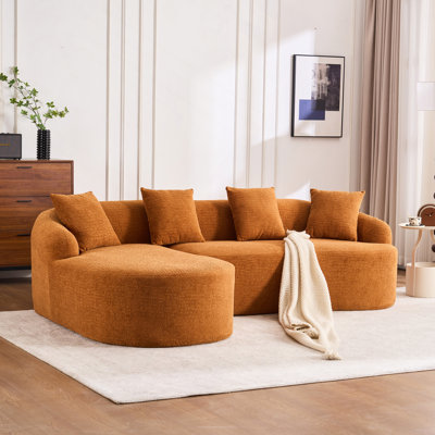 Canapé modulaire en L en éponge à compression complète avec méridienne incurvée, canapé modulaire orange en chenille, haute densité 30D pour le salon en appartement