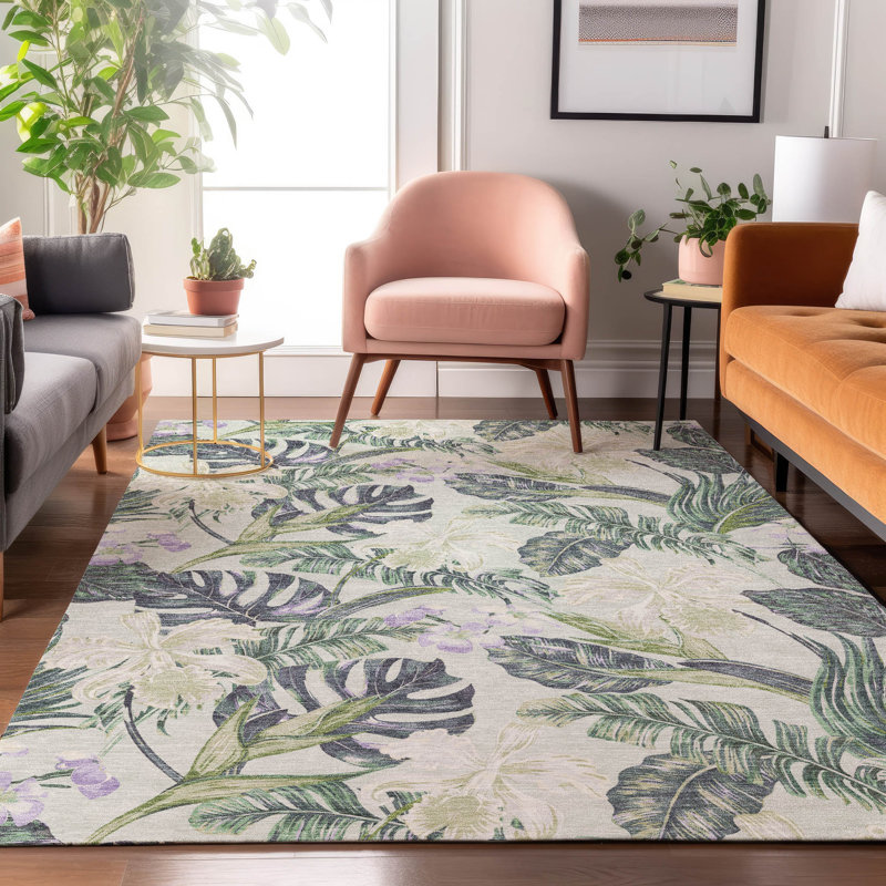 Premium Machine Washable Varroville AMF1708 Floral Rug, Rectangle 3' x 5'