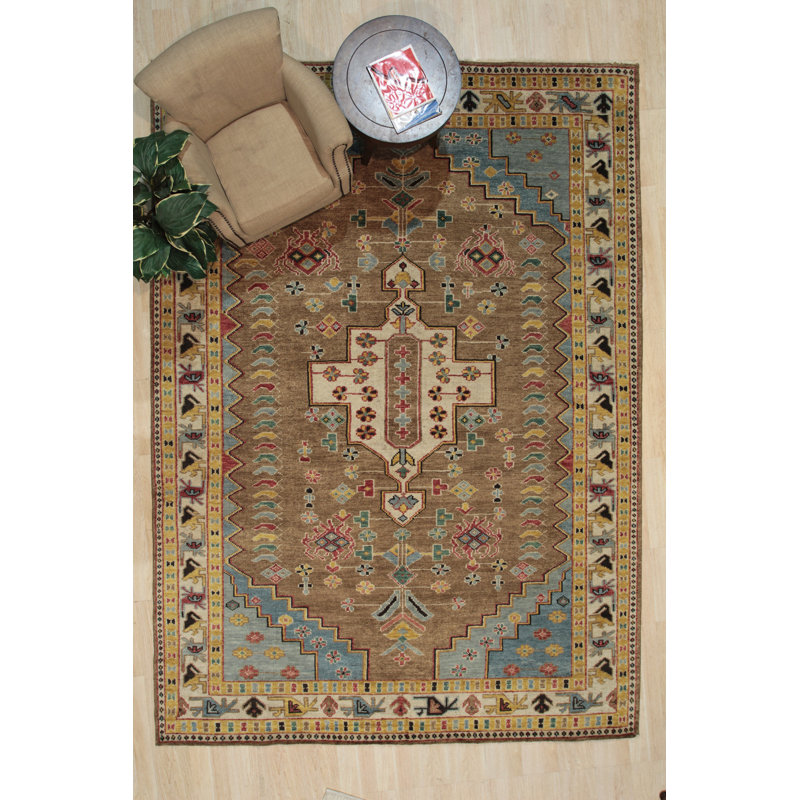 Tapis médaillon traditionnel en laine noué à la main Melih Classic, Rectangulaire 8 pi x 10 pi