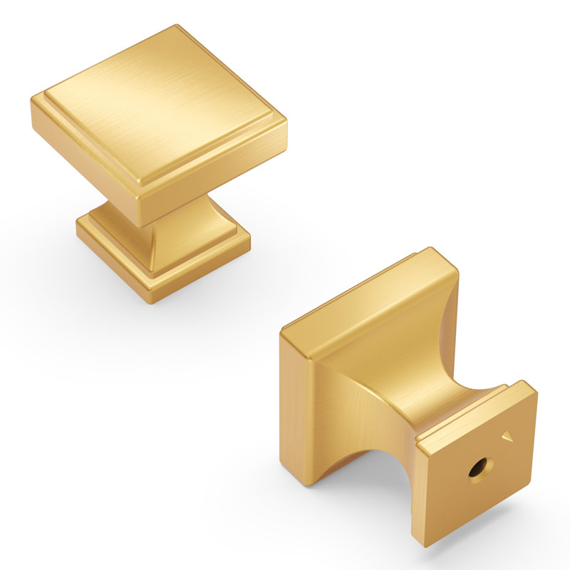 Brownstone Collection Square Knob - Cabinet Knob - Transitional Hardware for Drawers & Cabinets, Brushed Golden Brass, 1-1/8"