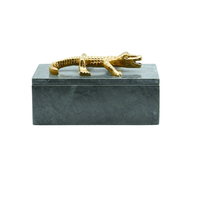 Green Marble Decorative Box with Brass Alligator Handle