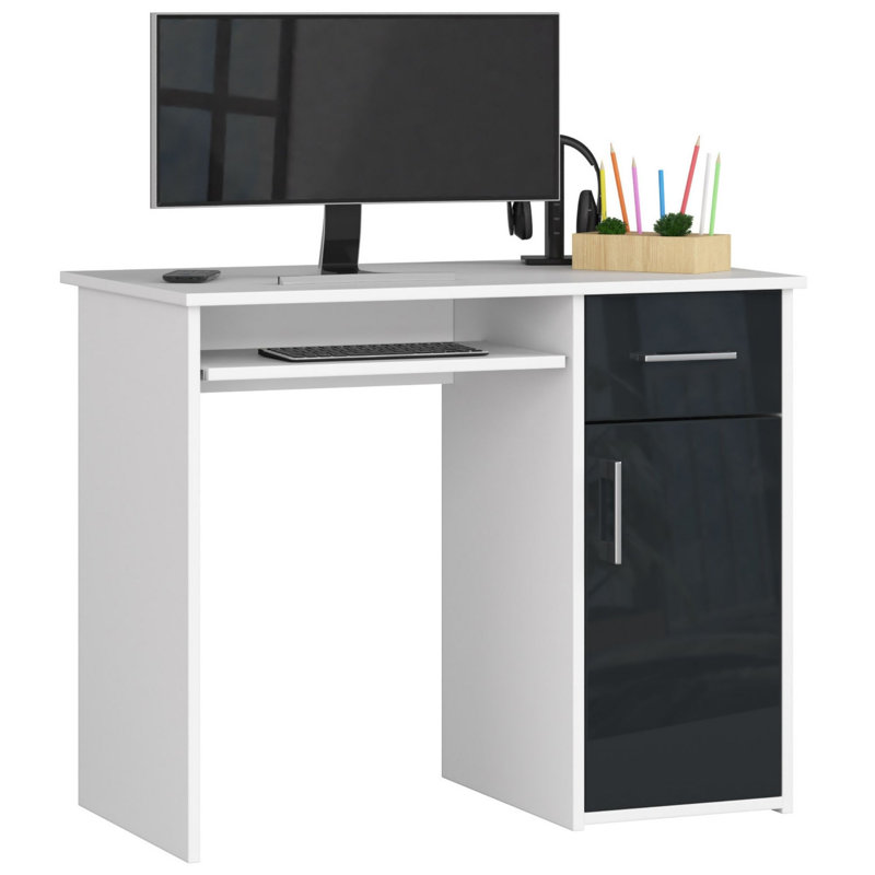 Eldrid Commercial Use 90Cm W Rectangular Computer Desk with Cabinet, Dark Grey