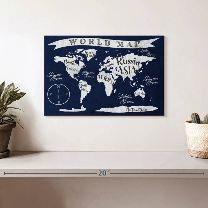 Carte du monde marine Aliaz, H 8 po x l 12 po