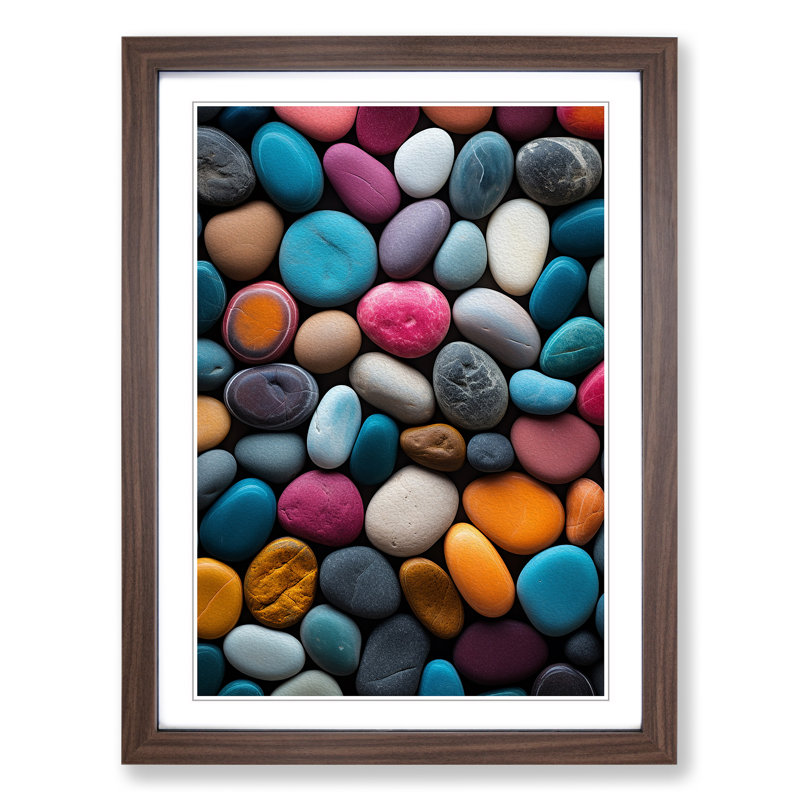 Pebbles Colour Field - Single Picture Frame Print on Wood, Walnut Framed, 46cm H x 34cm W x 2cm D