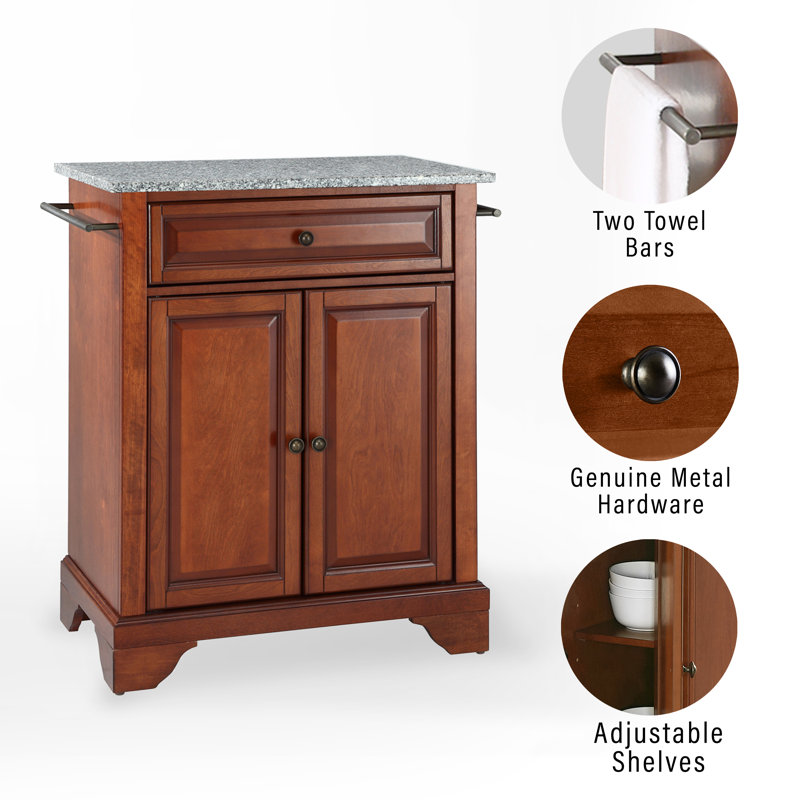 Chariot de cuisine avec plateau en granite Hedon, Cerisier classique