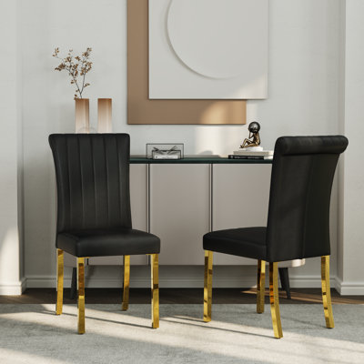 Chaises de salle à manger de luxe en cuir avec dossier roulé et pieds polis