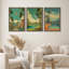 «Retro Palm Springs Landscape Mid-Century Modern Home Decor», ensemble de 3 impressions murales sur toile encadrées-115624626-115624627
