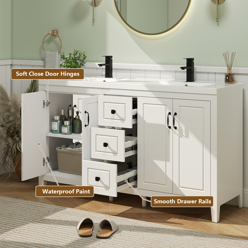 Transformez votre espace: meuble-lavabo blanc de 60 po avec lavabo en résine - moderne, durable et prêt à installer, Blanc