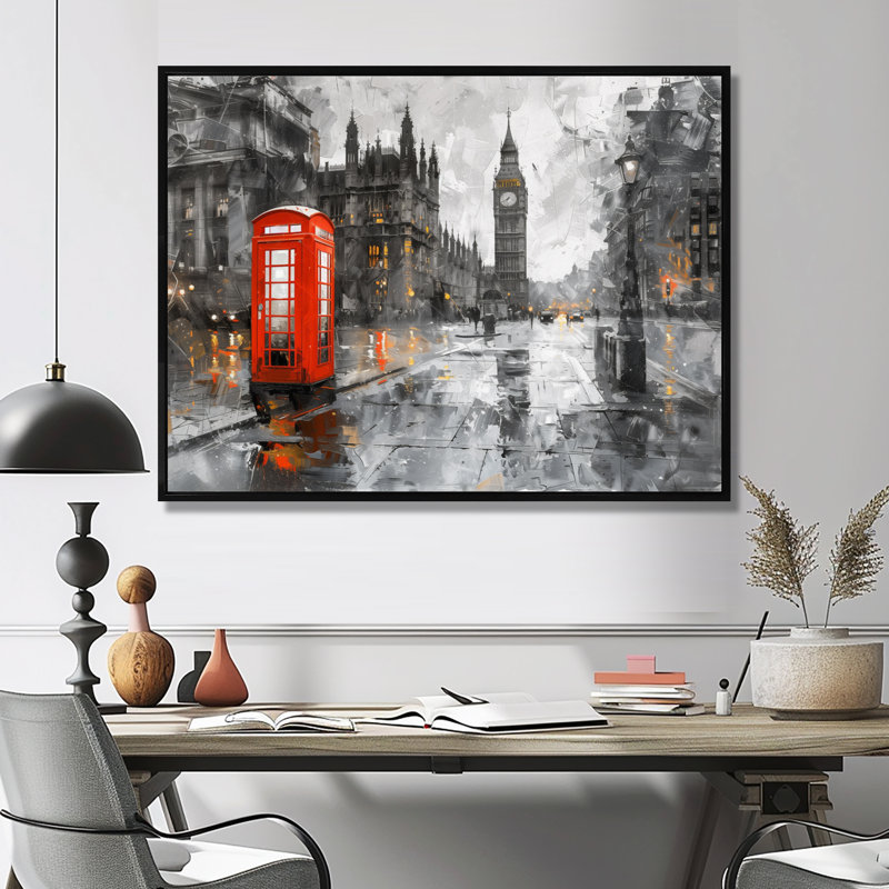 Décoration murale Fortier - City London Wall Ar, Toile avec cadre flottant noir, H 34 po x l 44 po x P 1,5 po