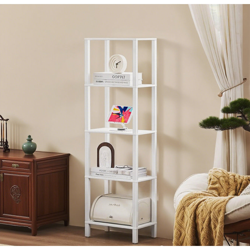 Tall Narrow 5-Tier Bookshelf For Small Spaces, Freestanding Wood Bookcase With Farmhouse Design, Slim Storage Shelf For Living Room, Office, And Home Decor