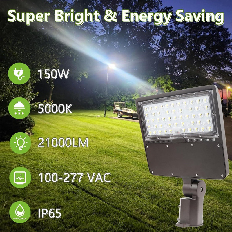 Éclairage de 150W à DEL avec photocellule, paquet de 2, lumière du jour 21 000LM 5000K, monture et montage mural, 100-277V, projecteur de sécurité extérieur homologué ETL