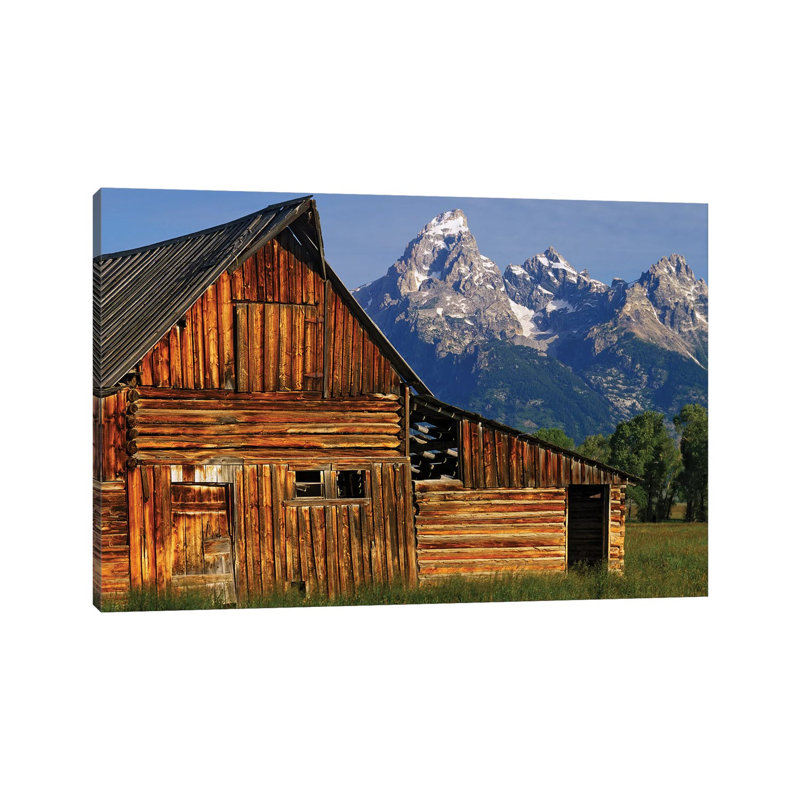 USA, Wyoming, Grand Teton National Park Barn Along Mormon Row and Grand Teton Mountains 1 Piece Wrapped Canvas Wall Art