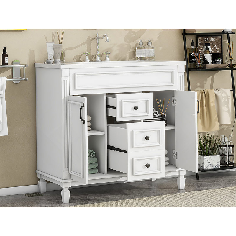 Meuble-lavabo de salle de bain 36 po avec lavabo supérieur, Blanc