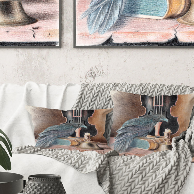 Coussin Raven On A Book With Violin I - Bohemian & Eclectic